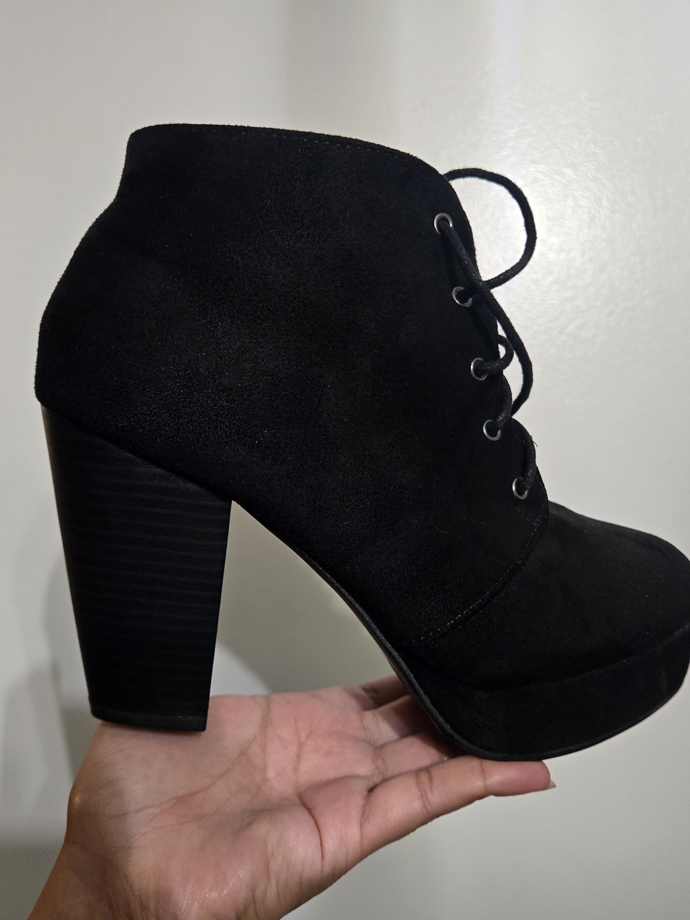 Forever 21 Black Lace-Up Suede Ankle Booties